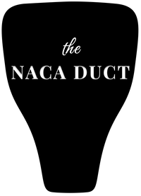 Black silhouette of a NACA duct with 'the NACA DUCT' text on a white background